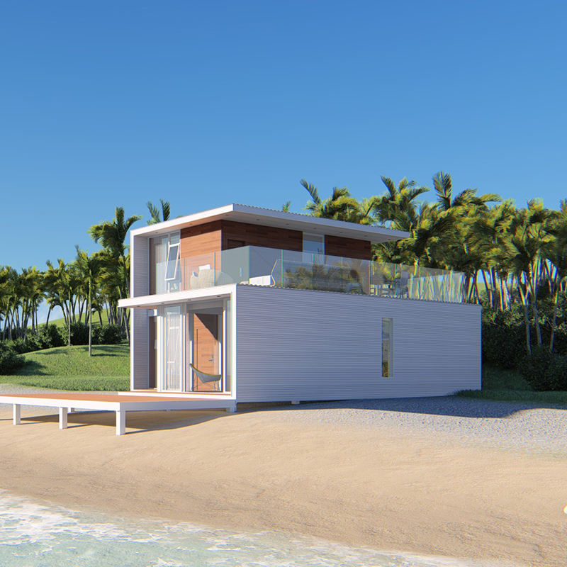 Casa prefabricada de dos pisos, villa de lujo prefabricada con estructura de acero ligera amueblada