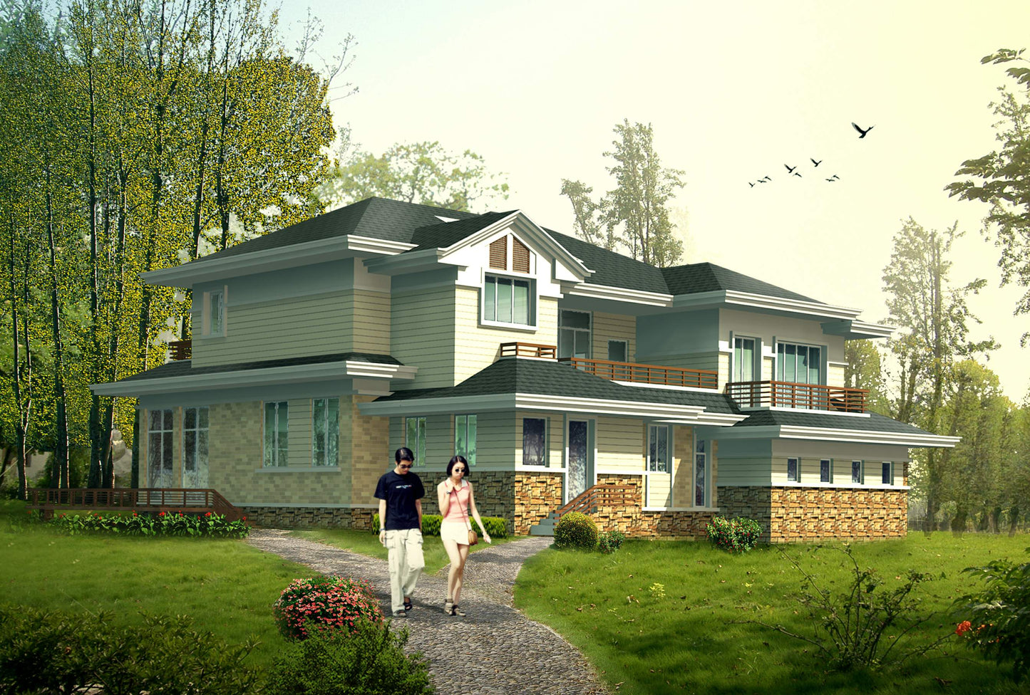 Casas modulares de estructura de acero ligera Villa de acero