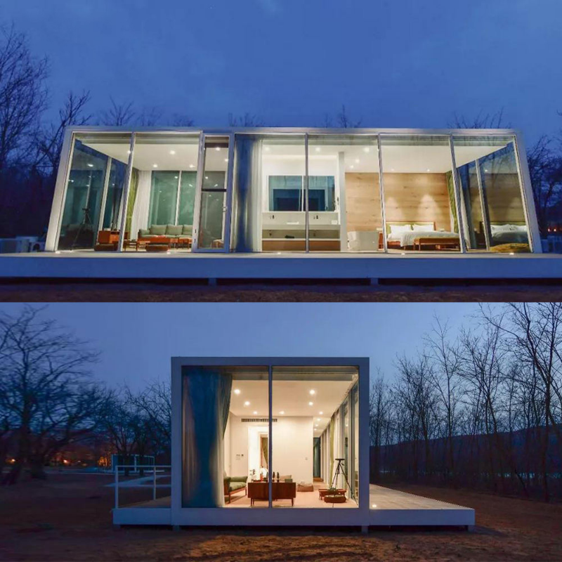 Container house modern design luxury glass wall prefabricated modular container home hotel for resort villa