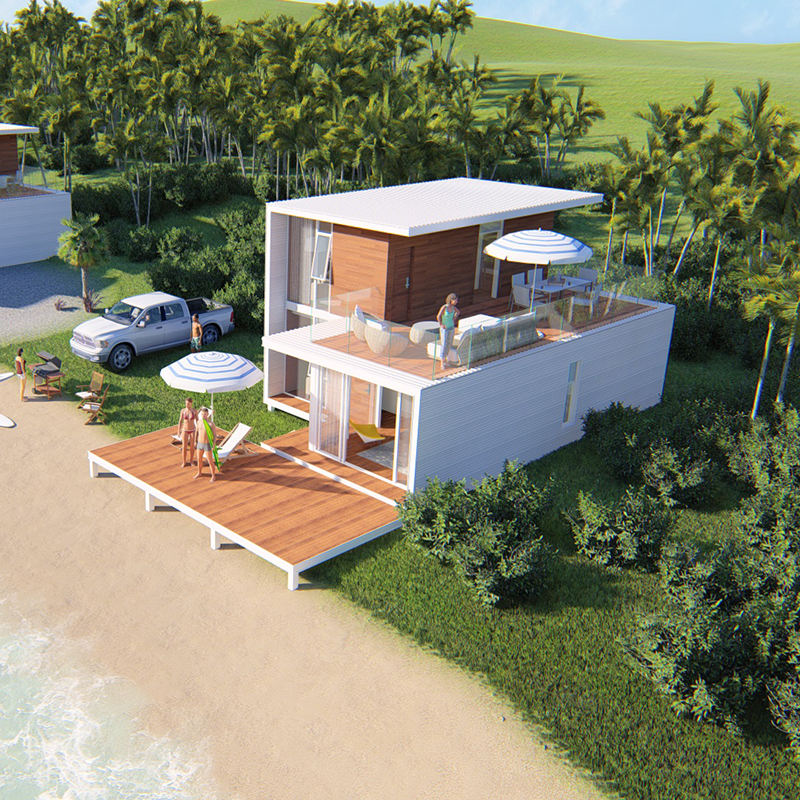 Casa prefabricada de dos pisos, villa de lujo prefabricada con estructura de acero ligera amueblada