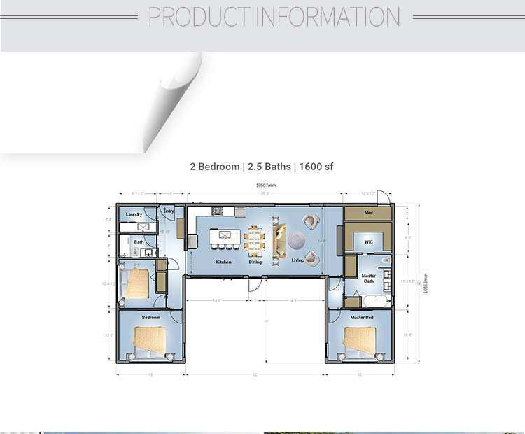 Светлая стальная сборная офисная гостиница, здание с 3 спальнями, кемпинговая кабина