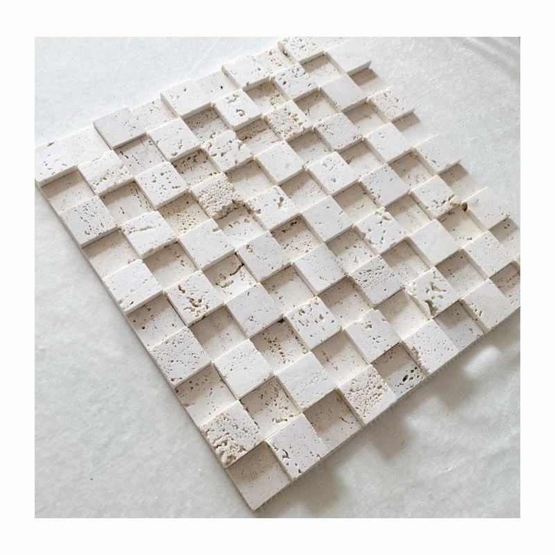 Decoración de azulejos de pared Azulejo de pared de piedra natural Azulejos 3D Mármol travertino beige claro Mosaicos de fondo del cubo de Rubik
