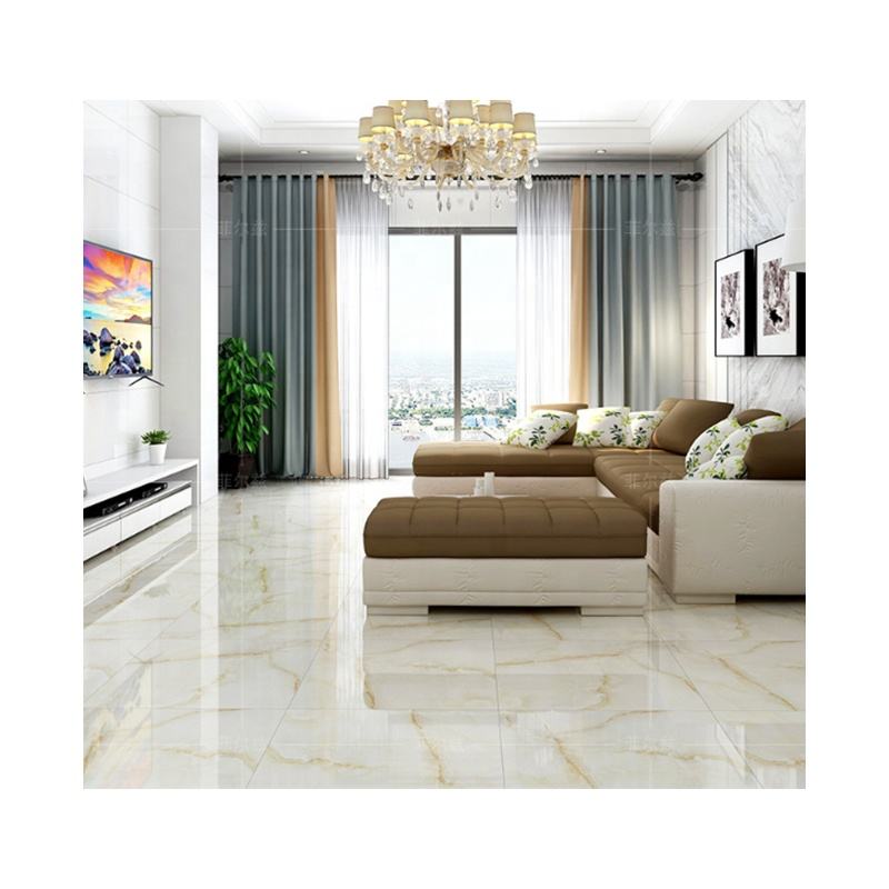 Azulejo de mármol del cuarto de baño del piso de cerámica de la pared del diseño de la porcelana pulida del precio moderno beige