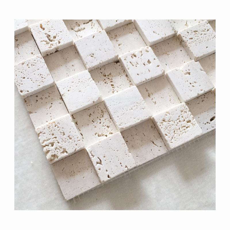 Decoración de azulejos de pared Azulejo de pared de piedra natural Azulejos 3D Mármol travertino beige claro Mosaicos de fondo del cubo de Rubik