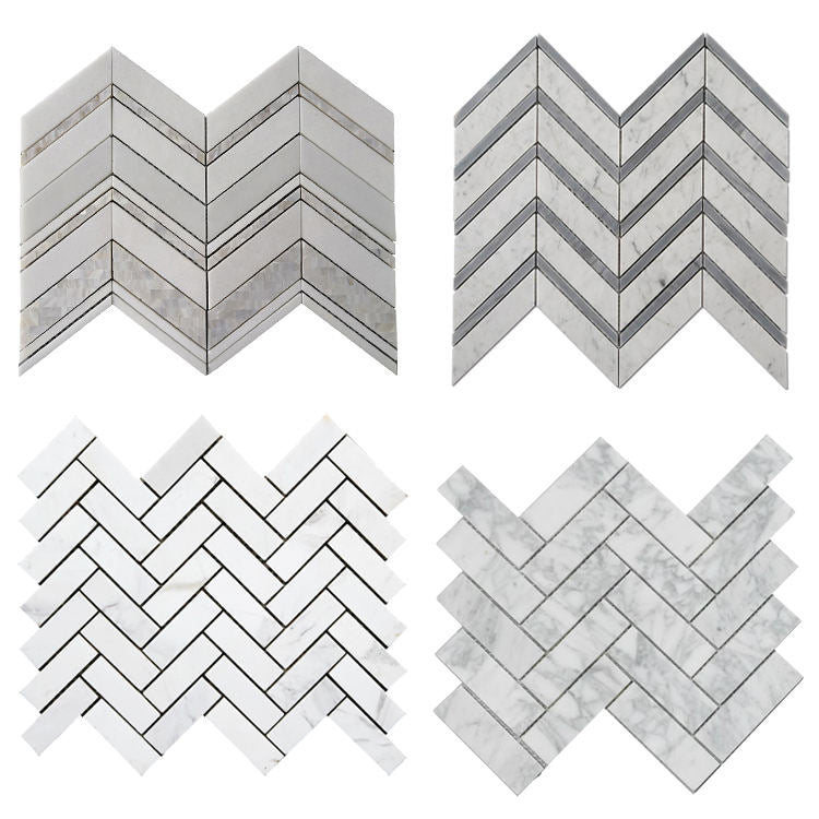 Mosaicos de mármol blanco, mosaico de concha con forma de chevrón para vestíbulo, mosaicos de cerámica para baño