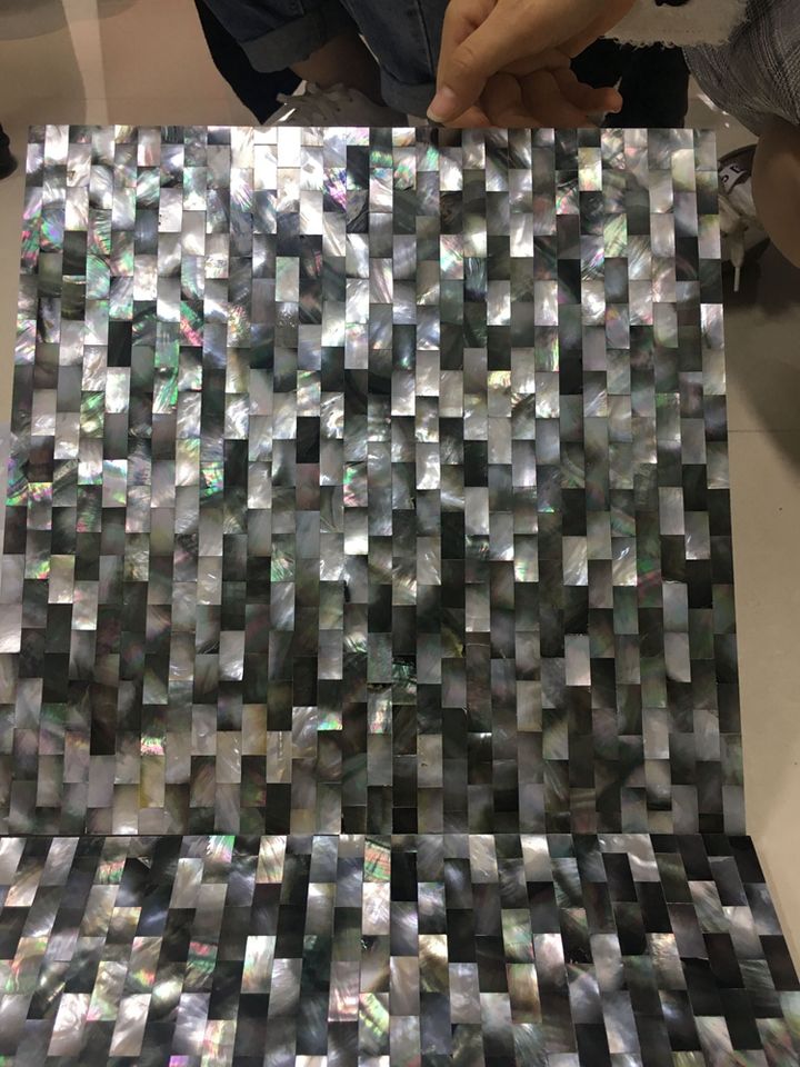 Mother Of Pearl Shell Iridescent Mosaics Black and White Interlocking Fresh Water Natural Shell Mosaic Tiling for Wall Design