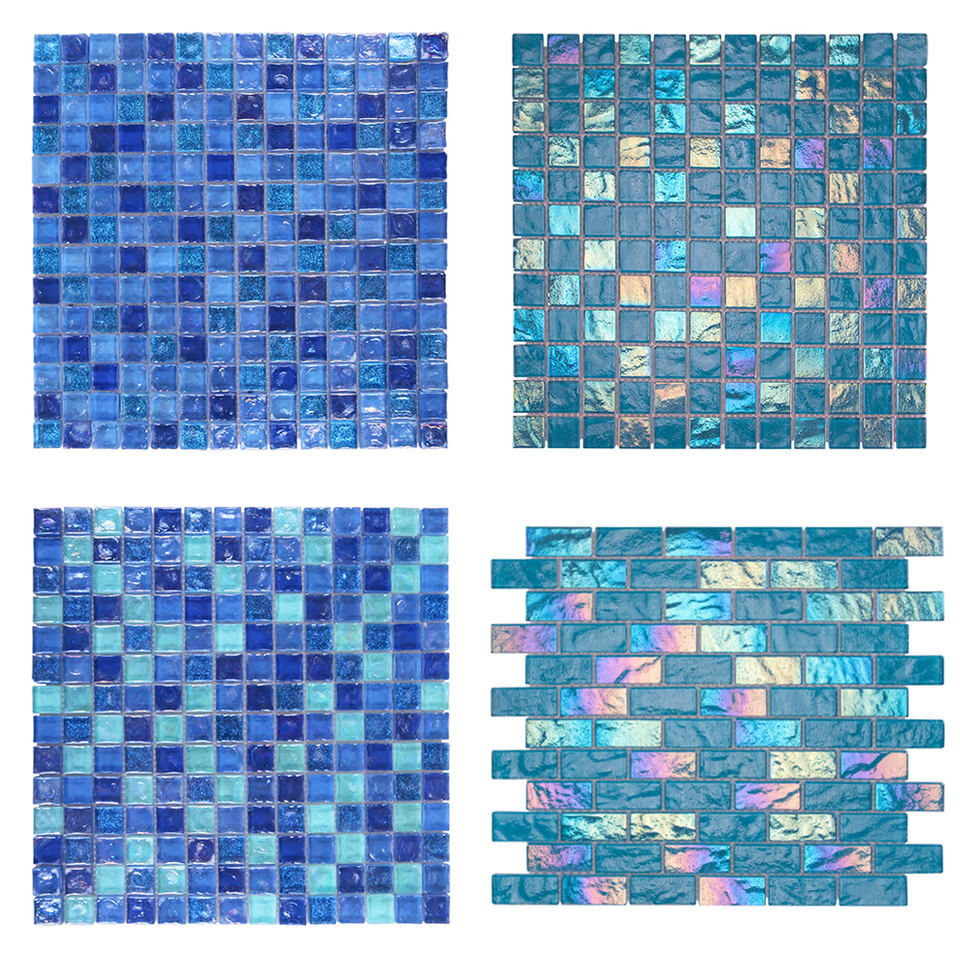 Mosaic iridescent crystal shining blue glass swimming pool tile mosaic for bathroom backsplash wall