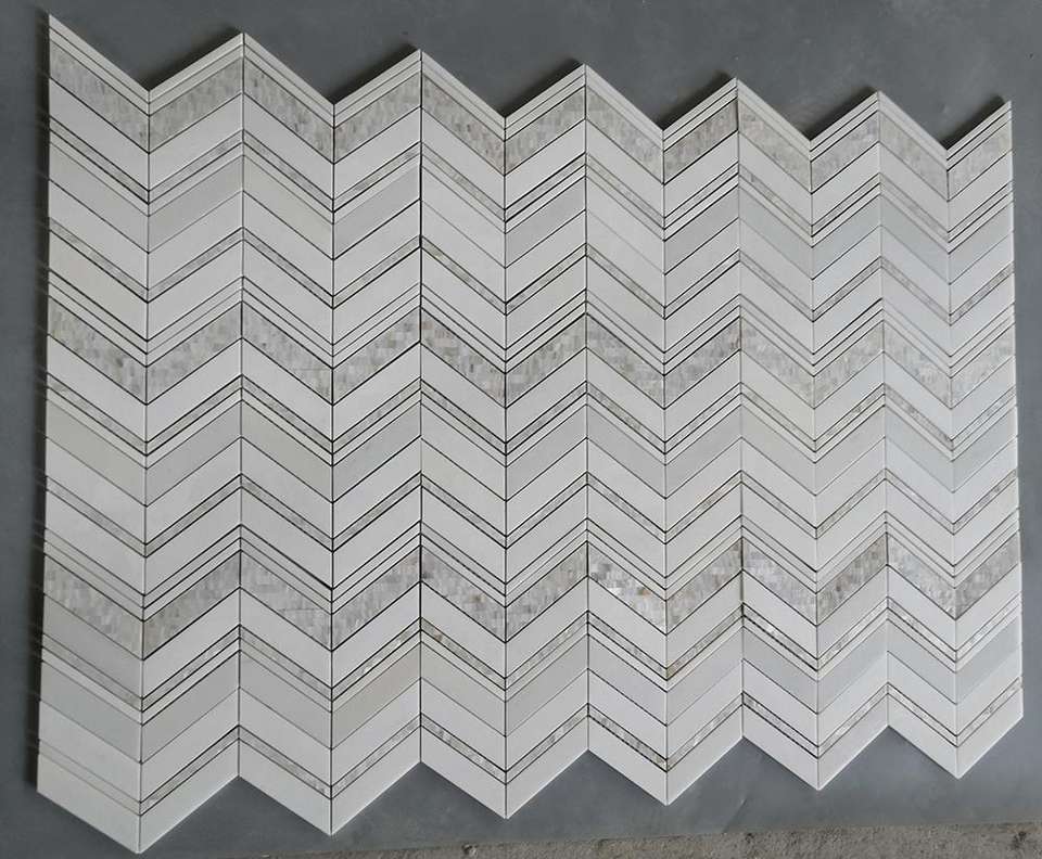 Mosaicos de mármol blanco, mosaico de concha con forma de chevrón para vestíbulo, mosaicos de cerámica para baño