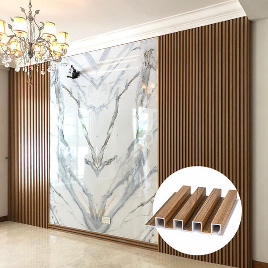 Diseños de paneles de pared estriados interiores de PVC Wpc de madera para decoración 