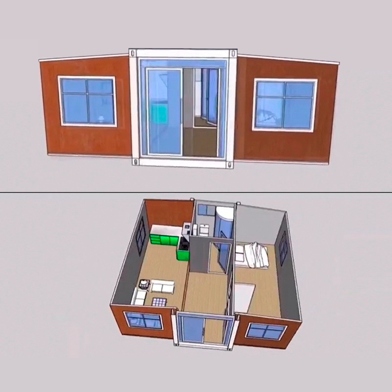 Сборные портативные дома-контейнеры. Складная комната с двойным крылом может свободно расширять контейнерный дом.