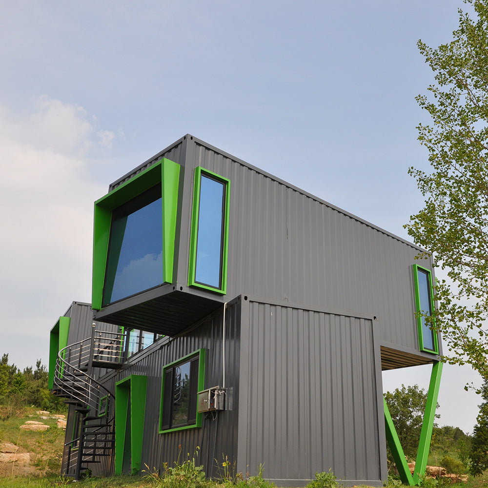 Casa prefabricada modular de lujo con contenedor de envío de dos pisos