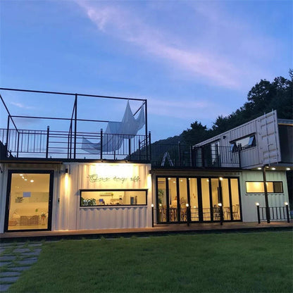 Low price simple breeze hostel style double storey container house prefabricated cabins