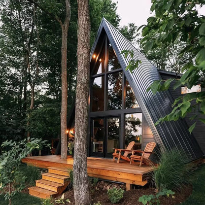 Casa modular prefabricada de lujo con estructura en A de poca altura y casa triangular diminuta