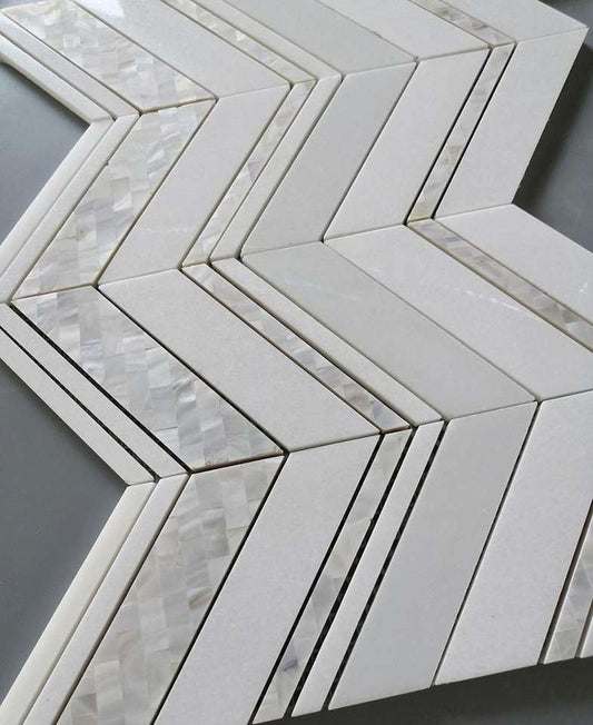 White marble mosaics shell mosaic tile with chevron shape for lobby mosaic tiles bathroom ceramic