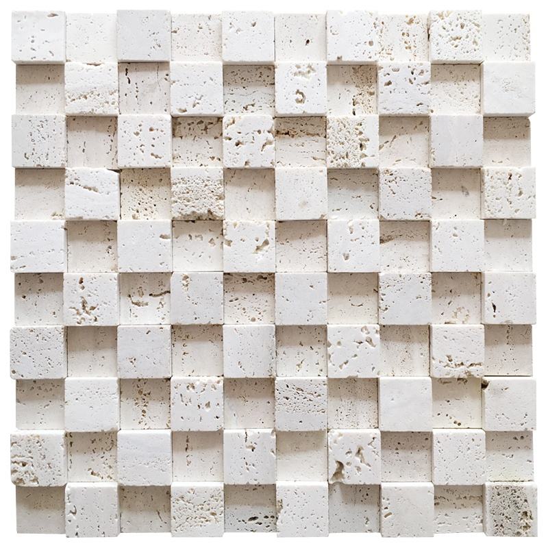 Wall Tile Decor Natural Stone Wall Tile 3D Tiles Light Beige Travertine Marble Rubik's Cube Background Mosaics