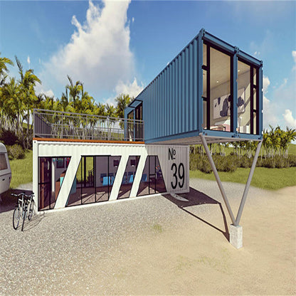 Prefabricated outdoor single and double deck stair house Container frame house Prefabricated family living house