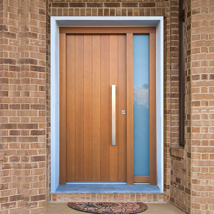 Puertas de entrada de doble entrada con ventanas, diseño de puerta principal francesa de madera moderna 