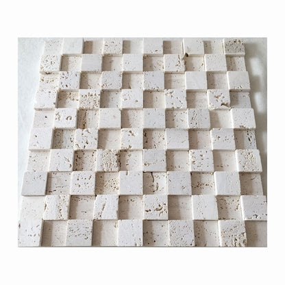 Wall Tile Decor Natural Stone Wall Tile 3D Tiles Light Beige Travertine Marble Rubik's Cube Background Mosaics