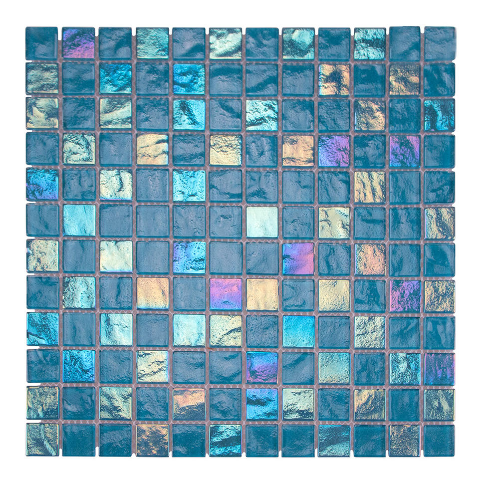 Mosaico de cristal iridiscente brillante, mosaico de azulejos de piscina de cristal azul para pared contra salpicaduras de baño 